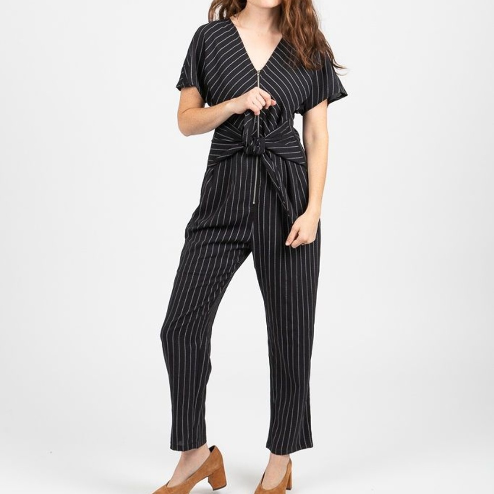 Piper & Scoot Ruthon Striped Tie Front Jumpsuit